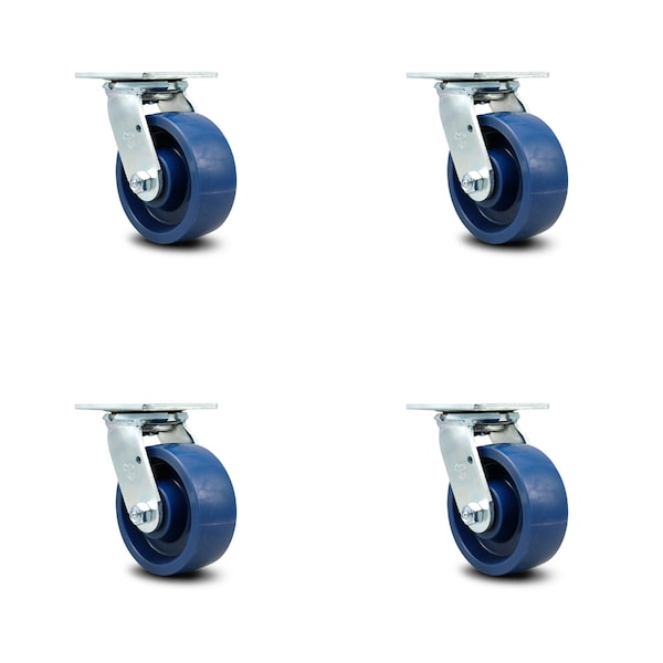 5 Inch Solid Polyurethane Wheel Swivel Caster Set with Ball Bearings SCC